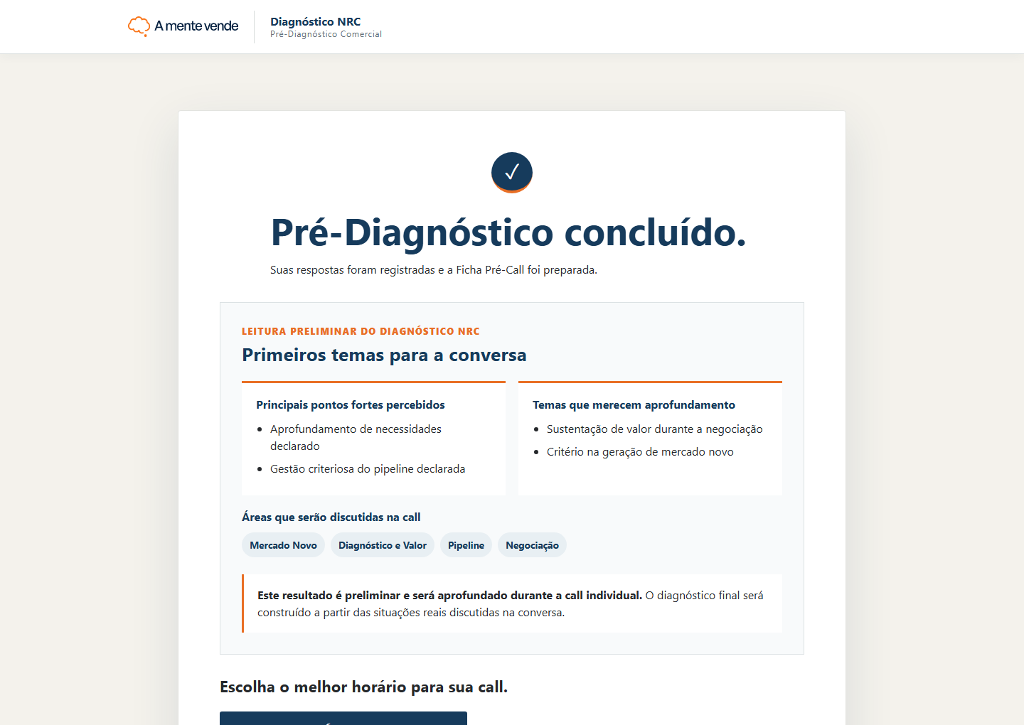 Exemplo da Leitura Preliminar do Diagnóstico NRC